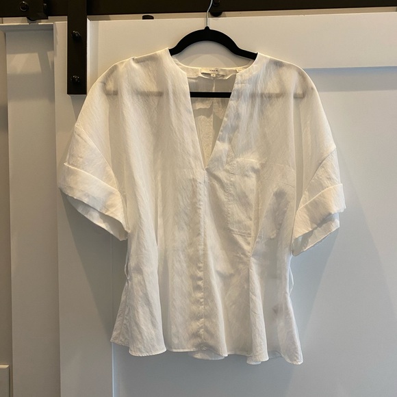 VINCE belted Tencel Lyocell-blend white Blouse Small - Picture 2 of 9